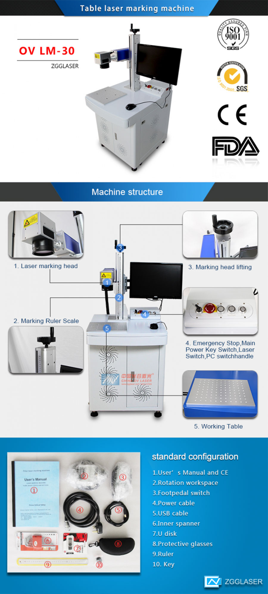 20watts 30watts Mini Table Fiber Laser Marker with Desk for Printing Logos on Metal