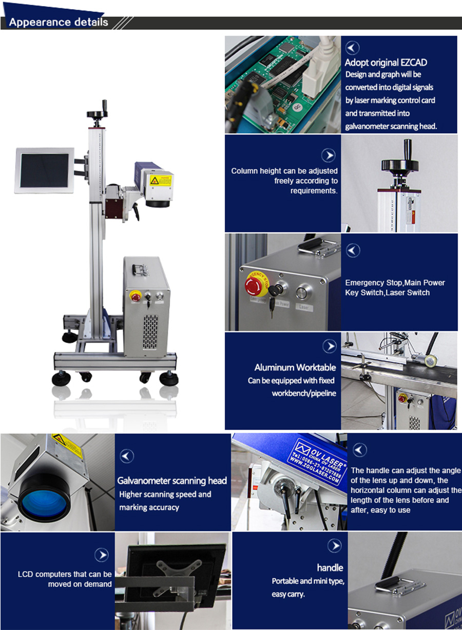 Factory price production line 30 Watt Flying fiber laser marking laser coding machine for date