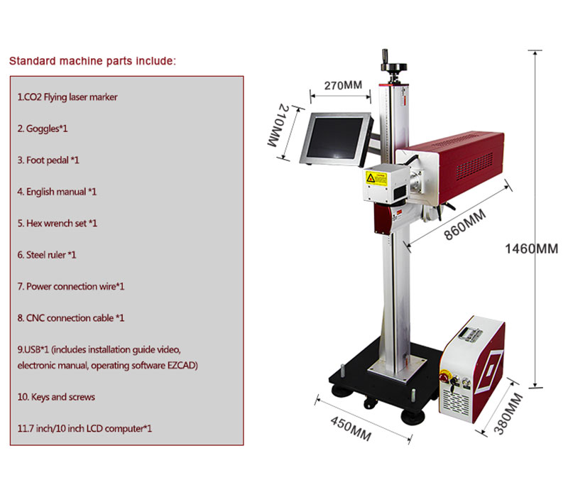 10w/30w/50w Laser Marking Machine Co2 Fly Marker on Pvc Plastic Pipe