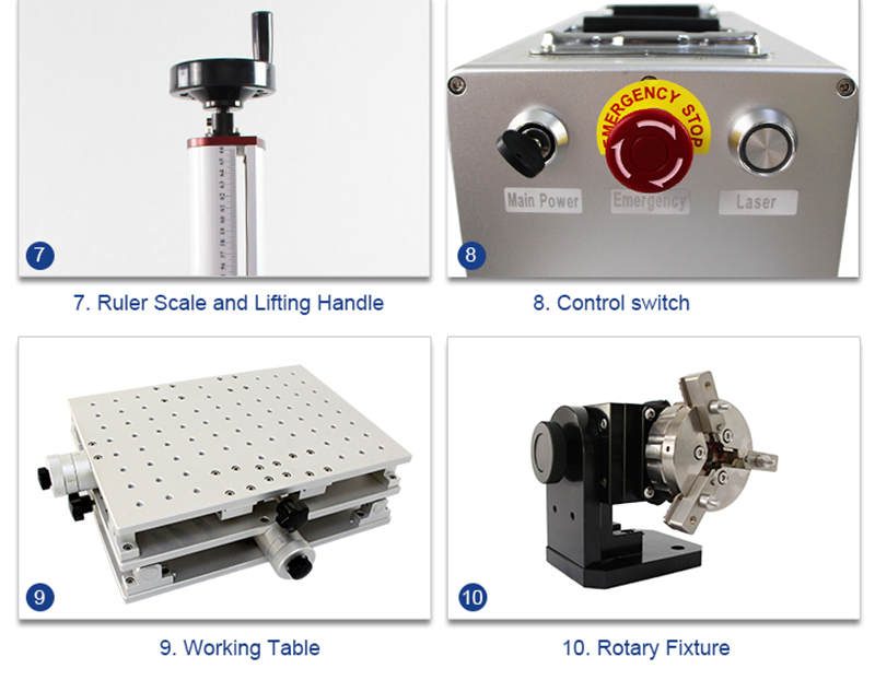 20w30w50w raycus fiber laser rotary marking rings  round metal engraving machine system