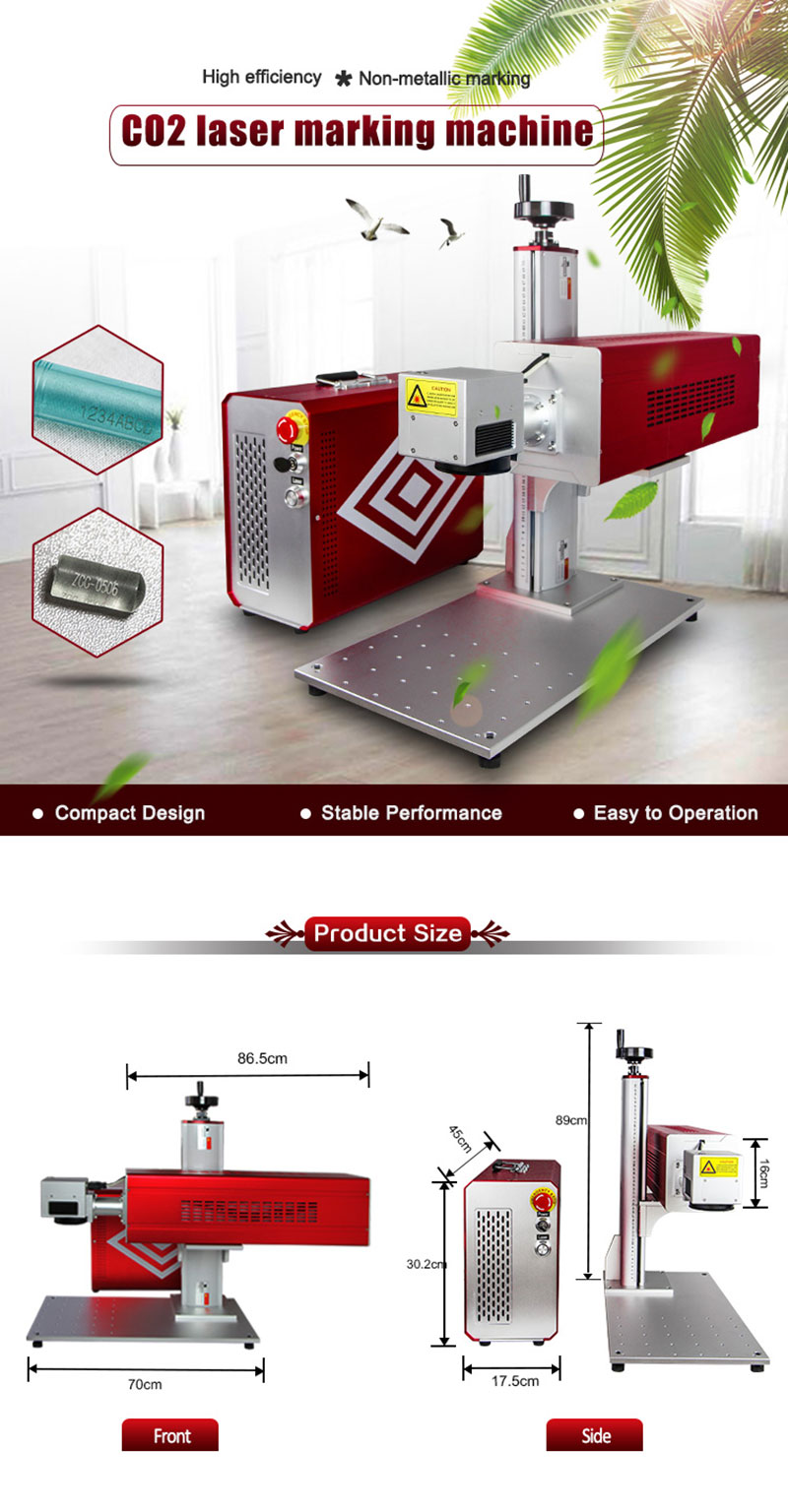 Double control 30W Co2 Laser Marking Glass Machine