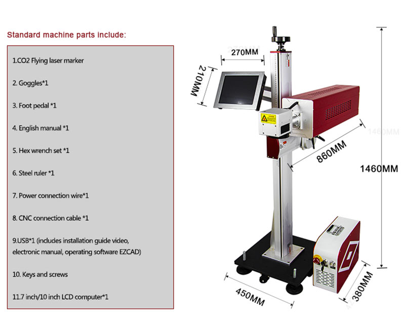 High Speed Flying Adjustable CO2 Laser Marking Coding Equipment for Bottle Wood Metal Electronics