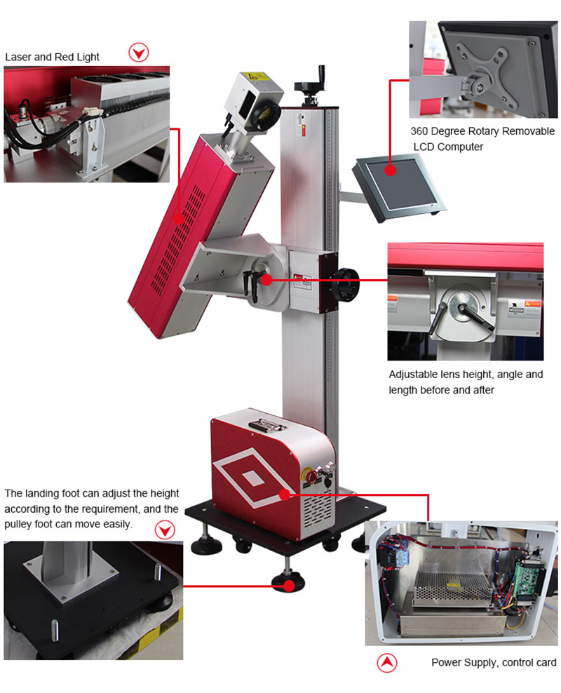 High Speed Flying Adjustable CO2 Laser Marking Coding Equipment for Bottle Wood Metal Electronics