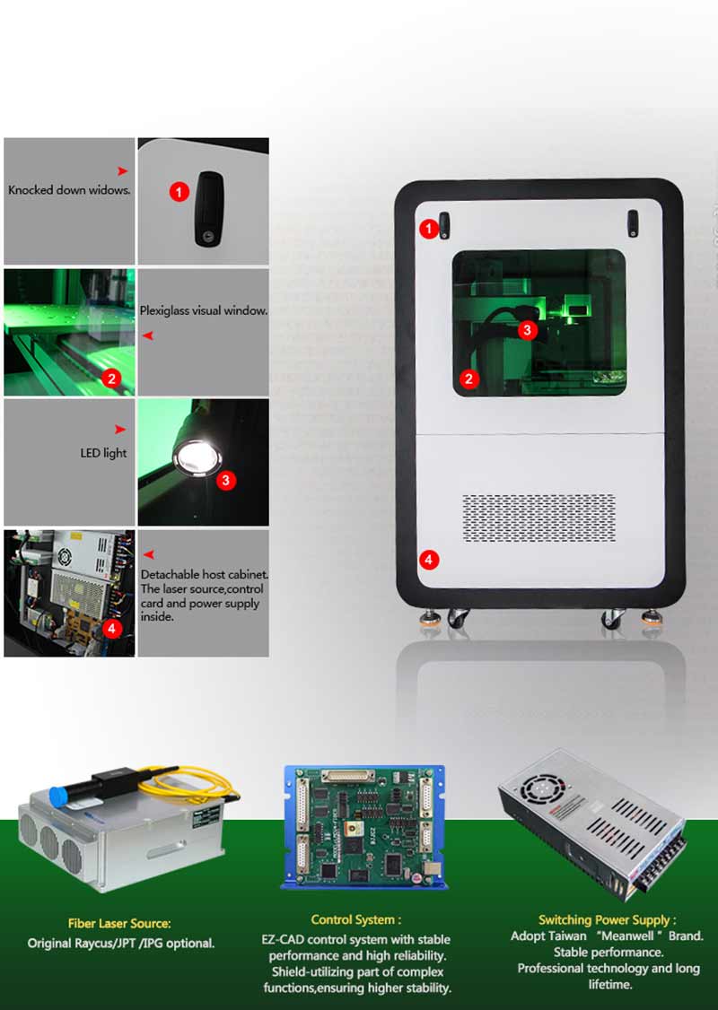 Large Enclosed type 20W 30W CE Air cooling fiber laser marking machine