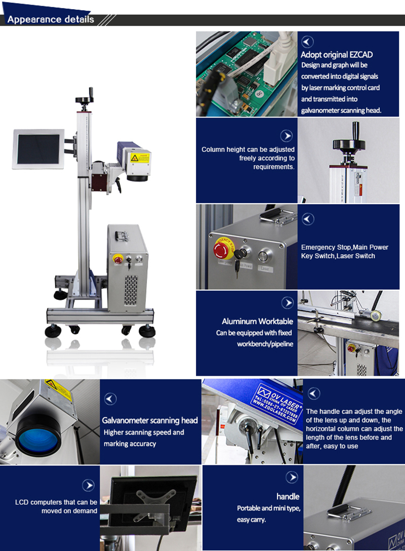 Adjustable Portable Split type 30W metal fiber laser marking machine for bottles air cooling