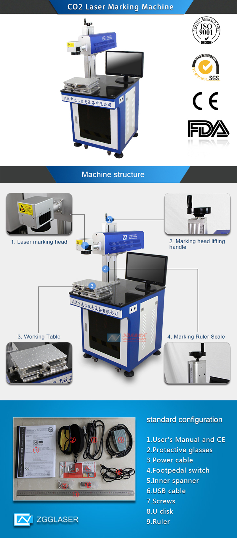 30W RF CO2 Laser Marking Machine for Non-metal