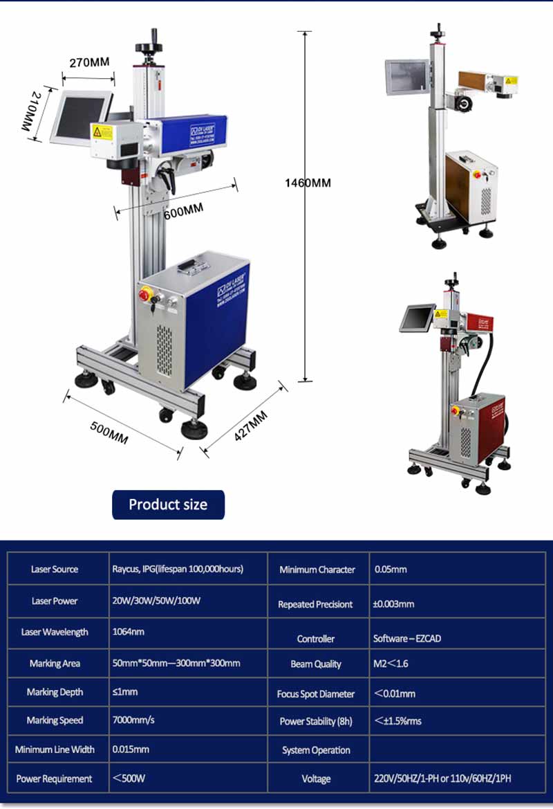 20w Adjustable Fiber Laser Marking Machine For Printing Expiration Date on metal food packages