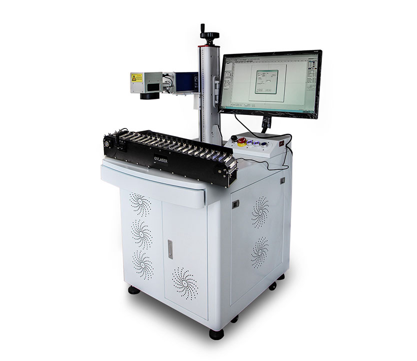 20w 30w Adjustable Flying Fiber Laser Marking Machine With Conveyor Belt For Pen