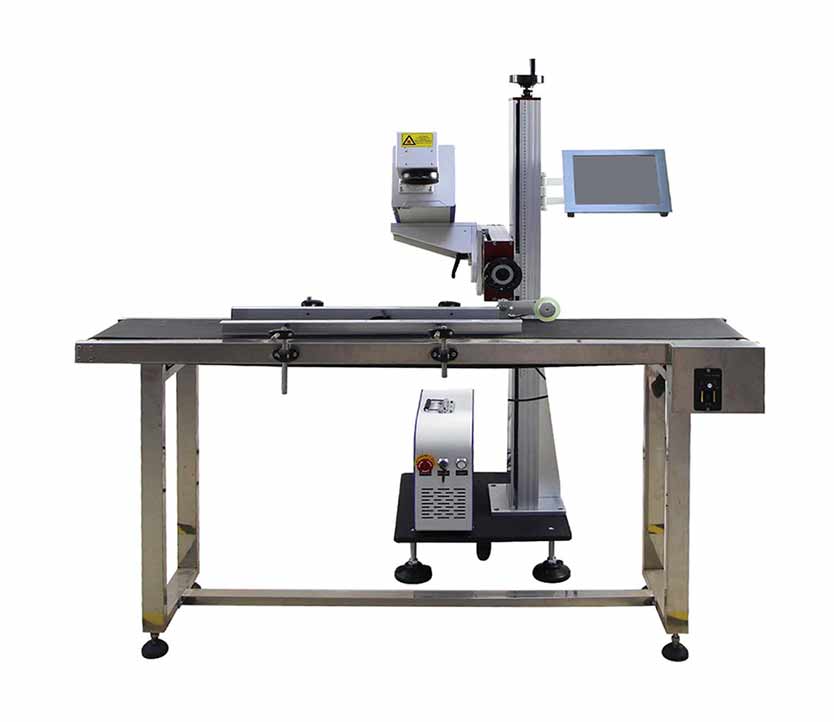 CO2 flying laser marking machine  pen engraving machine with automatic conveyor 